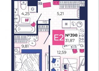 Продажа однокомнатной квартиры, 31.9 м2, Тульская область