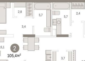 Продается двухкомнатная квартира, 105.4 м2, Тюмень, Краснооктябрьская улица, 4к3