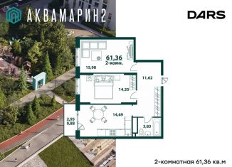 Продажа 2-комнатной квартиры, 61.4 м2, Ульяновск, жилой комплекс Аквамарин-2, 3