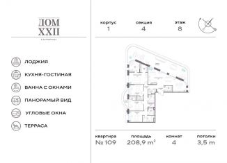 4-комнатная квартира на продажу, 208.9 м2, Москва, Новодевичий проезд, 6с2