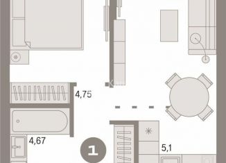 Продается 1-комнатная квартира, 39 м2, Тюмень, Харьковская улица, 72А, ЖК Сердце Сибири