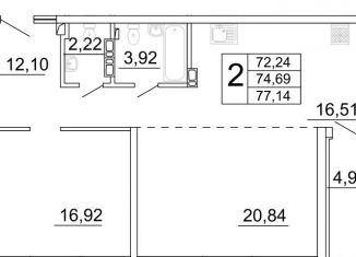 2-ком. квартира на продажу, 77.7 м2, Самара, улица Дыбенко, 5, метро Гагаринская