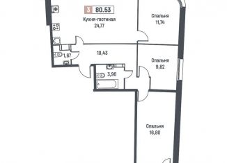 Продам 3-комнатную квартиру, 80.5 м2, Мурино, ЖК Авиатор