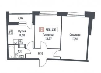 2-комнатная квартира на продажу, 48.3 м2, Мурино, ЖК Авиатор