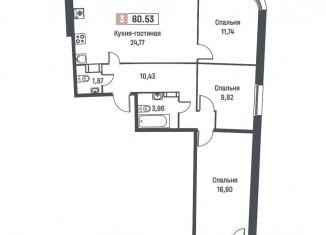 Продам 3-комнатную квартиру, 80.5 м2, Мурино, ЖК Авиатор