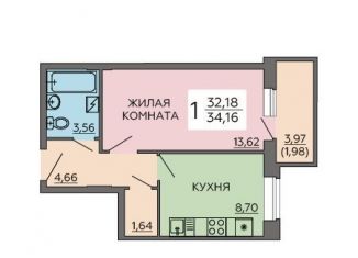 Продам однокомнатную квартиру, 34.2 м2, Воронеж, улица Суворова, 122Д, ЖК 9 Ярдов