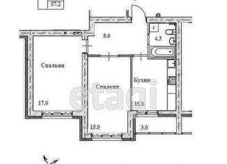 2-комнатная квартира на продажу, 55.7 м2, Кемерово, 55-й микрорайон, 7, ЖК Кузнецкий