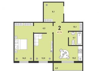 Продам трехкомнатную квартиру, 67 м2, Курганская область, 12-й микрорайон, 25