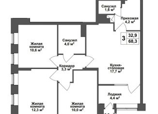 Продаю трехкомнатную квартиру, 68.4 м2, Тула, Зареченский территориальный округ, Ключевая улица, 4