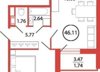 Продается 1-ком. квартира, 46.1 м2, поселок Бугры, ЖК Энфилд