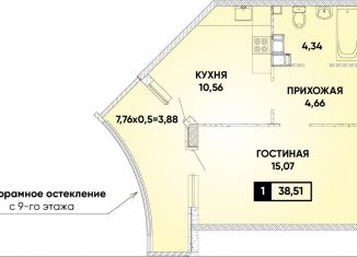 Продаю 1-комнатную квартиру, 38.5 м2, Краснодар, микрорайон Достояние