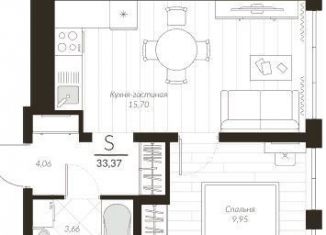 Продается 1-комнатная квартира, 33.4 м2, посёлок Молодёжный