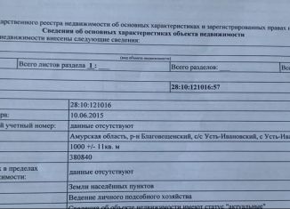 Участок на продажу, 10 сот., село Усть-Ивановка, Больничная улица, 9