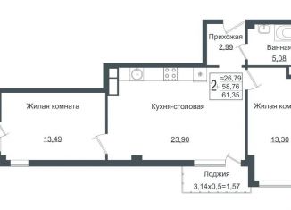 Продажа 2-комнатной квартиры, 63 м2, Краснодар, Античная улица, 4, ЖК Европа-Сити