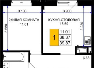 Продам 1-комнатную квартиру, 39.9 м2, Краснодар