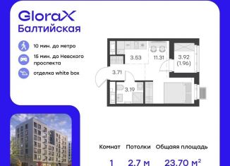 Квартира на продажу студия, 23.7 м2, Санкт-Петербург, улица Шкапина, 43-45, муниципальный округ Екатерингофский