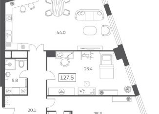 Продаю 3-комнатную квартиру, 127.5 м2, Москва, Мытная улица, 40к3, ЖК Скай Хаус