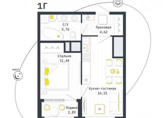 1-ком. квартира на продажу, 39.8 м2, Рязань, Шереметьевская улица, 12к4