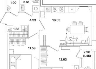 Продаю 2-комнатную квартиру, 53.9 м2, Санкт-Петербург, метро Академическая