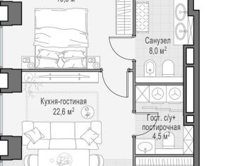 Продается 1-комнатная квартира, 104.3 м2, Москва