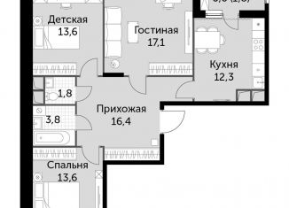 Продам трехкомнатную квартиру, 80.4 м2, посёлок Развилка