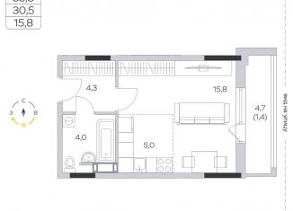 Продам квартиру студию, 30.5 м2, деревня Пирогово, улица Ильинского, 8, ЖК Пироговская Ривьера