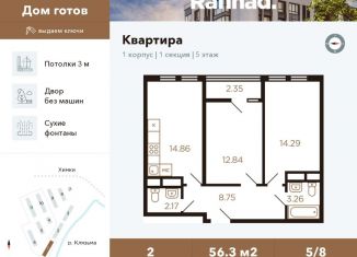 Продается 2-комнатная квартира, 56.3 м2, Химки, улица Генерала Дьяконова, 6, ЖК Миниполис Рафинад