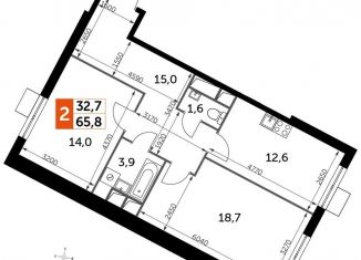 2-комнатная квартира на продажу, 65.8 м2, посёлок Развилка, Римский проезд, 7