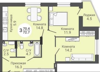 Продается 3-ком. квартира, 72.7 м2, Новосибирск, ЖК На Петухова