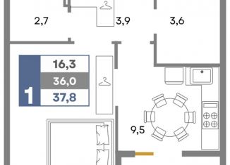 Продам 1-ком. квартиру, 37.8 м2, Крым