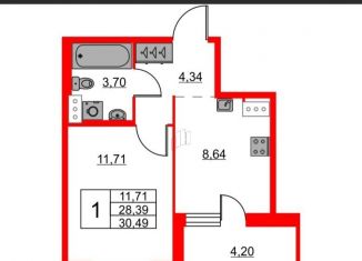 Продажа 1-комнатной квартиры, 30.5 м2, Кудрово, проспект Строителей, 1