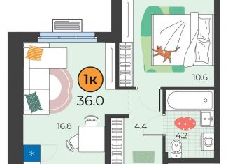 Продажа 1-ком. квартиры, 36 м2, Тюмень, улица Эльвиры Федоровой, 3