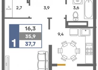 Продается 1-комнатная квартира, 37.7 м2, село Белоглинка