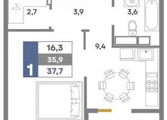 Продаю 1-ком. квартиру, 37.7 м2, Крым