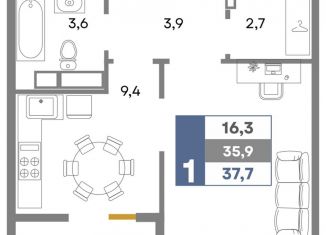 Однокомнатная квартира на продажу, 37.7 м2, село Белоглинка