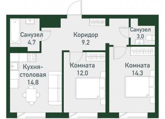 Продажа 2-ком. квартиры, 60.6 м2, Челябинская область