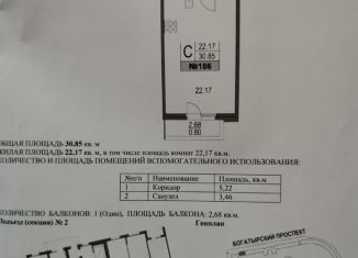 Квартира на продажу студия, 31 м2, Санкт-Петербург, Богатырский проспект, 2А, муниципальный округ Комендантский Аэродром