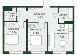 Продаю двухкомнатную квартиру, 59.3 м2, Челябинская область
