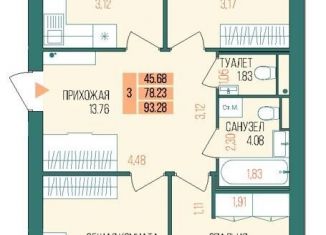 Продается трехкомнатная квартира, 93.3 м2, Йошкар-Ола, 6-й микрорайон