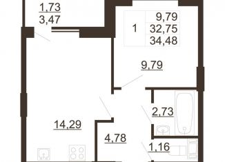 1-ком. квартира на продажу, 34.5 м2, Ленинградская область