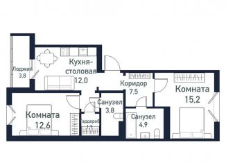 Продажа двухкомнатной квартиры, 57.6 м2, посёлок Западный