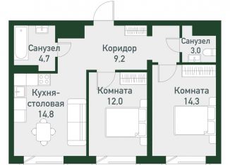 Продается 2-ком. квартира, 59.4 м2, Челябинская область
