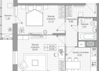 Продам 2-ком. квартиру, 54.1 м2, село Усады, ЖК Южный Парк, улица Тёплых Встреч, 3