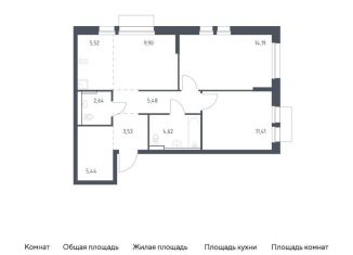 2-комнатная квартира на продажу, 62.7 м2, Московская область, жилой комплекс Квартал Авиаторов, к8