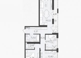 Продажа трехкомнатной квартиры, 79.2 м2, Тюмень, Калининский округ