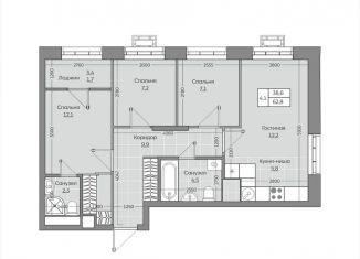 Продажа 4-ком. квартиры, 62.9 м2, село Усады