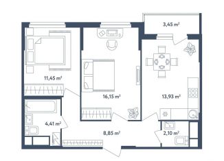 Продам 2-комнатную квартиру, 58.6 м2, поселок Мещерино