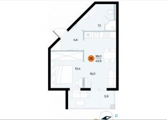 Продается однокомнатная квартира, 43.9 м2, поселок городского типа Заозерное