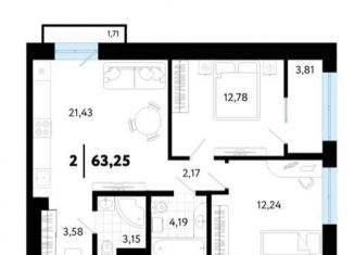 Продается 2-комнатная квартира, 63.3 м2, Тюмень