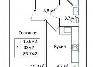 1-комнатная квартира на продажу, 33.7 м2, Псков, переулок Белинского, 1